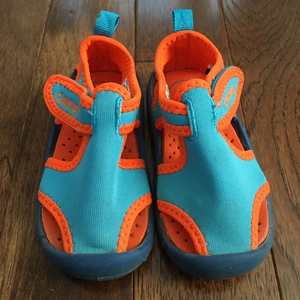Oshkosh B’gosh Bright Blue Aqua Orange Toddler Water Shoes Sandals Size 5 - Picture 2 of 9